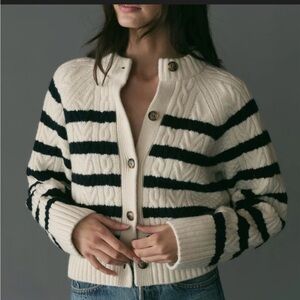 Doen Rita Black and Cream Striped Cardigan - Calais Stripe